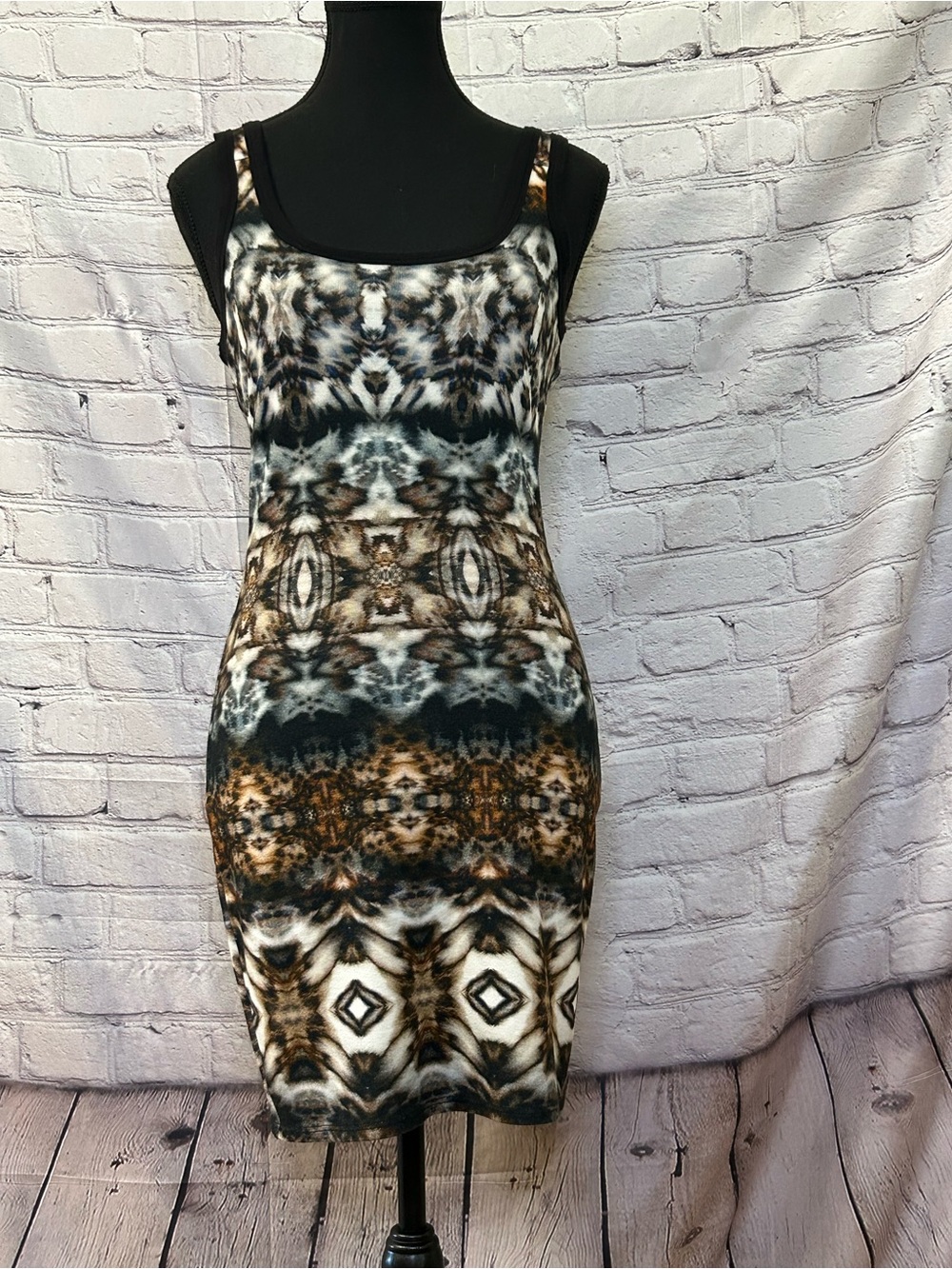 B44 Dressed Abstract Animal Print Bodycon Midi Dress S